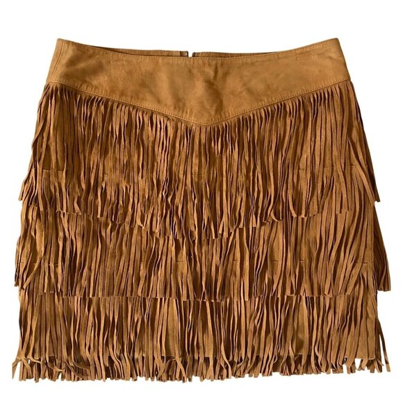 Lucchese Annabelle Lamb Leather Fringe Skirt Cinnamon Tan Suede Size M NWT - Picture 3 of 15